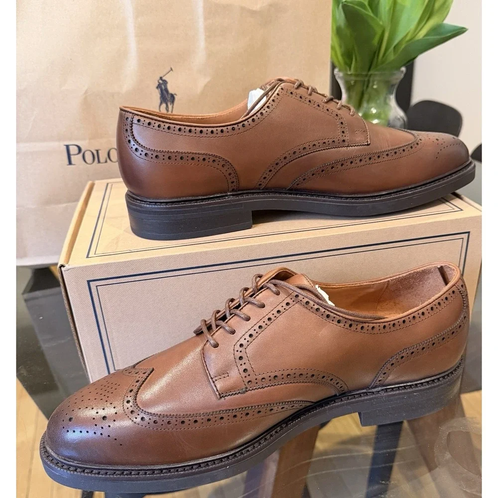 Polo Ralph Lauren Asher Wingtip Brogue Oxford Dress Shoe Men's 12D Brown NIB